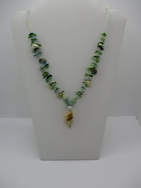 Beads Blue Green Shell Chips  Shells Pearl Shell Pendant Necklace (N1337)