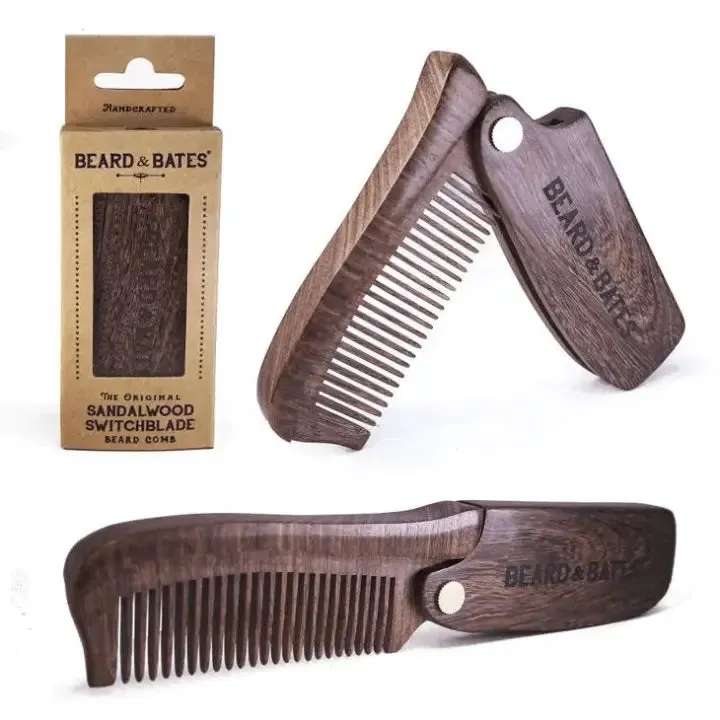 Beard & Bates' Sandalwood Switchblade Comb - The Original Wooden Beard Comb