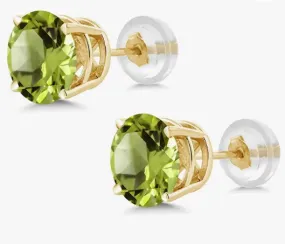 Beautiful 14K Yellow Gold Green Peridot Stud Earrings