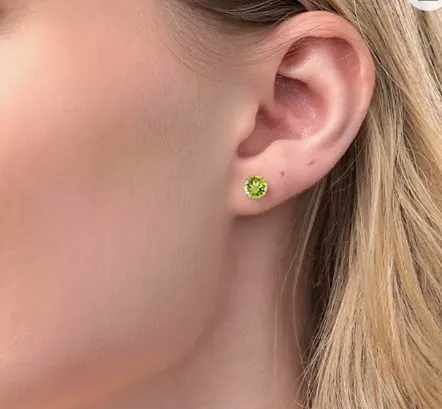 Beautiful 14K Yellow Gold Green Peridot Stud Earrings