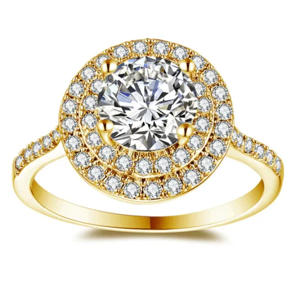 Bella Luce 1.2CT Round Zirconia Double Halo Gold Plated Ring for Woman