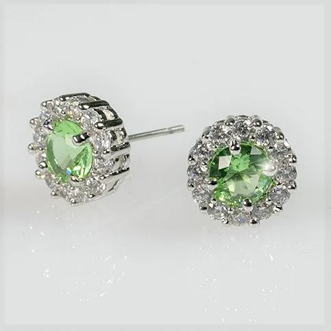 Belle Peridot Green Halo Stud Earrings | 2ct