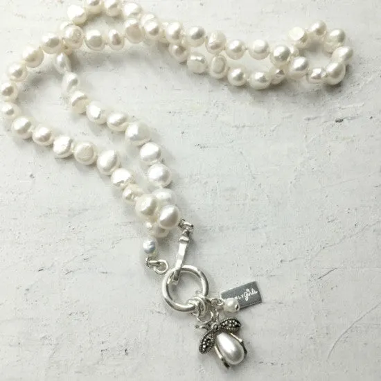 Betsy Pearl Necklace | Bee Charm Pearl Necklace with Nugget Pearls | By Pearly Girls