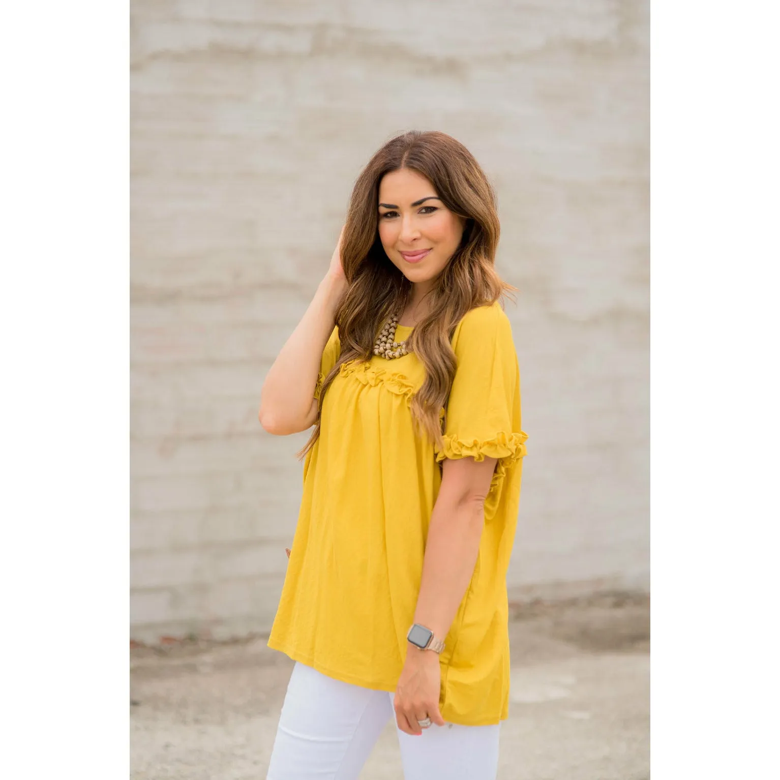 Bibbed Frilly Short Sleeve Relaxed Tee