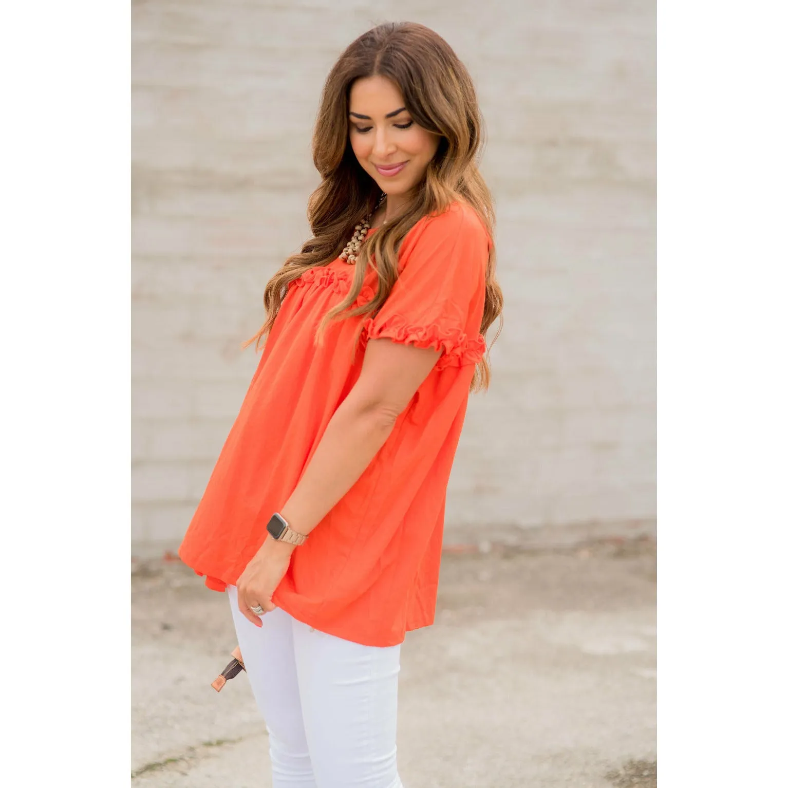 Bibbed Frilly Short Sleeve Relaxed Tee