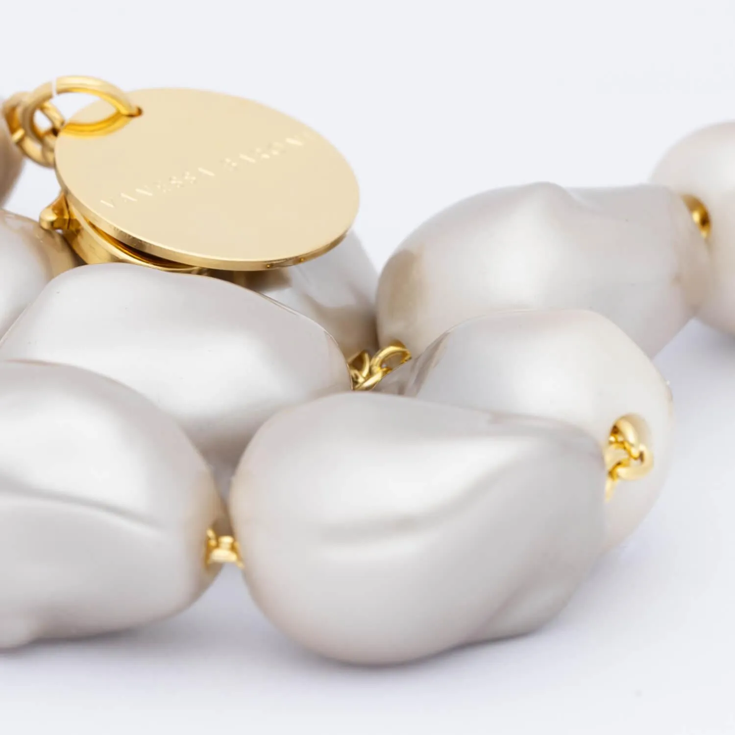 Big Organic Pearl Necklace Short Champagner Pearl