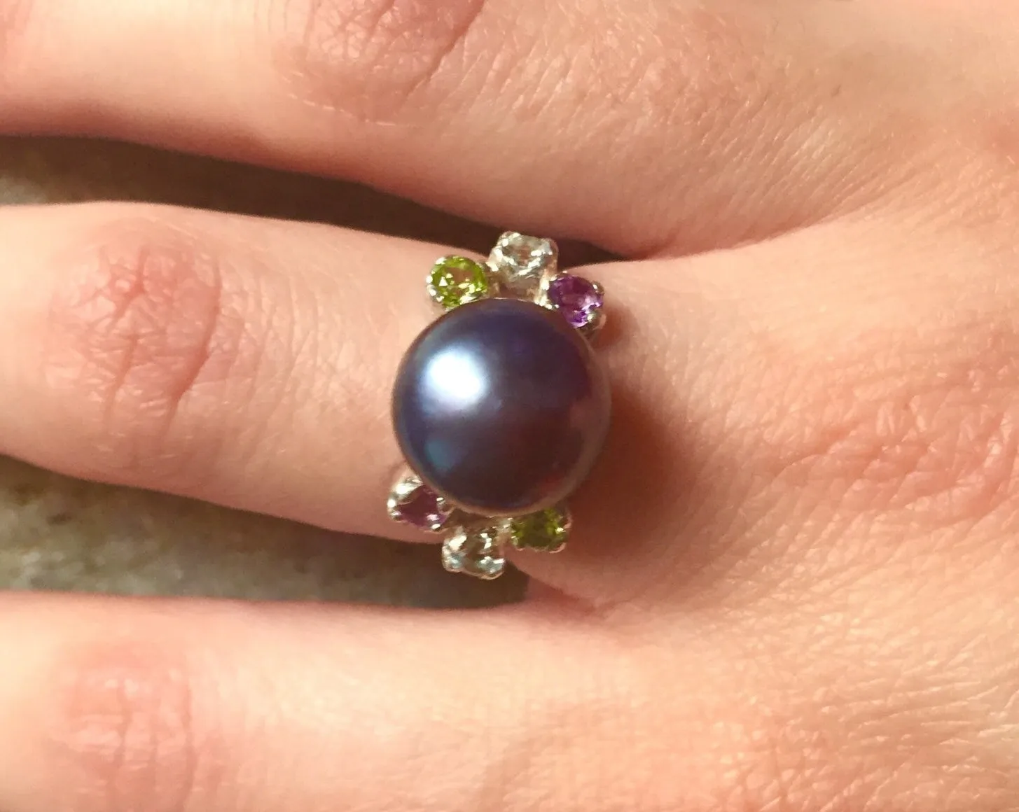 Black Pearl Ring - Natural Pearl Ring - Vintage Cocktail Ring