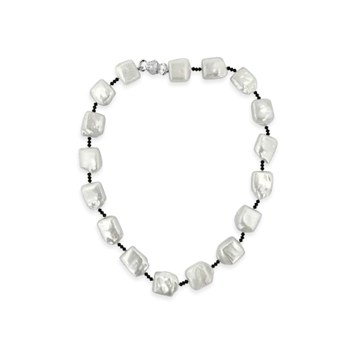 Block Pearl & Jet Bead Necklace