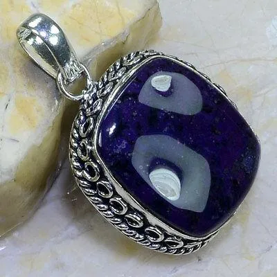 BLUE DYED DENDRITIC OPAL 2" SILVER PLATED PENDANT   20" CORD