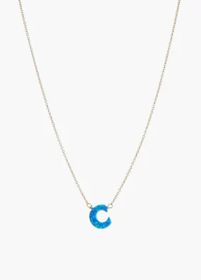 Blue opal initial necklace