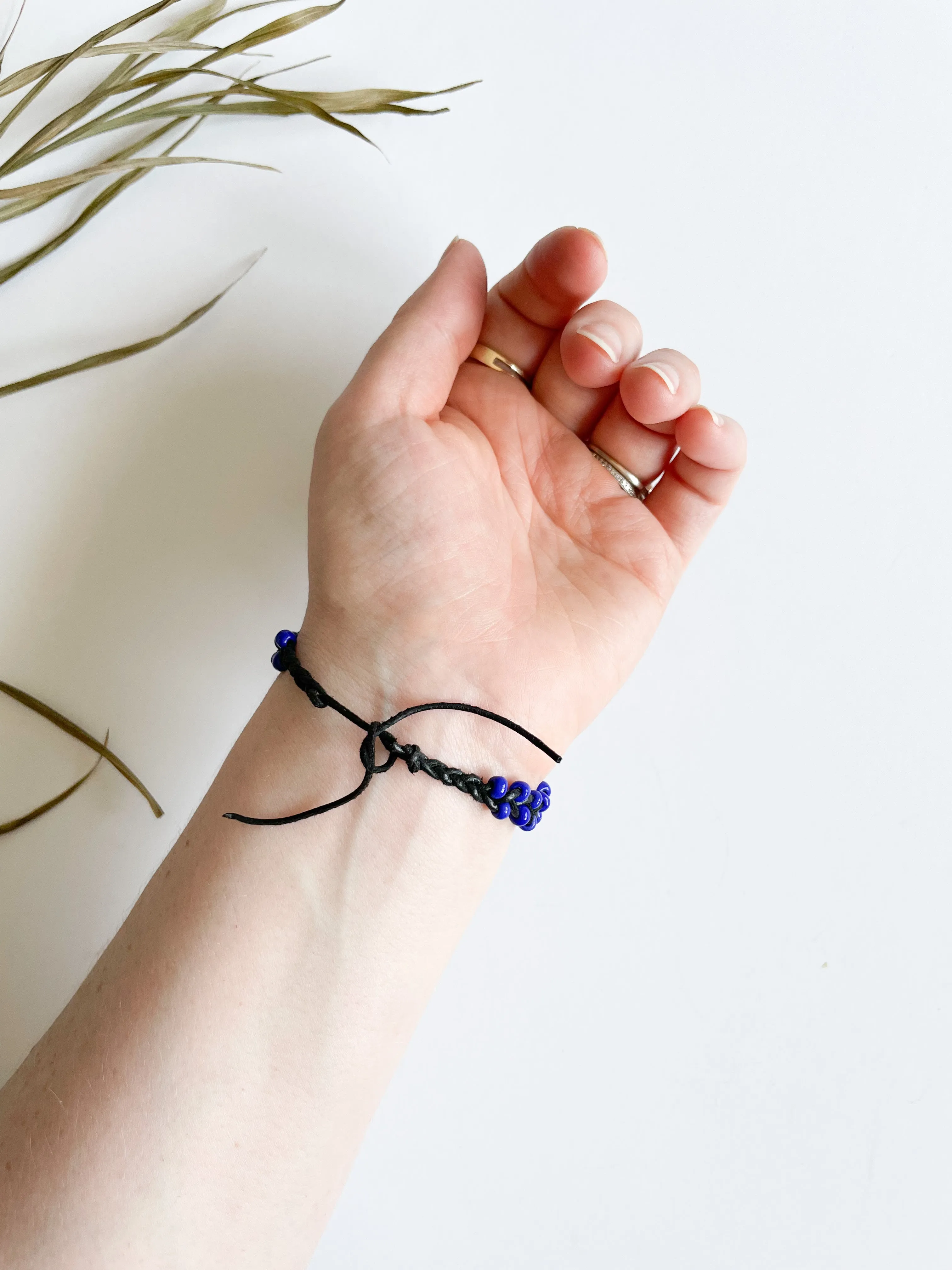 Blue Purple Braided Bead Cord Bracelet