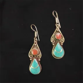 Boho Turquoise and Coral Stone Earrings