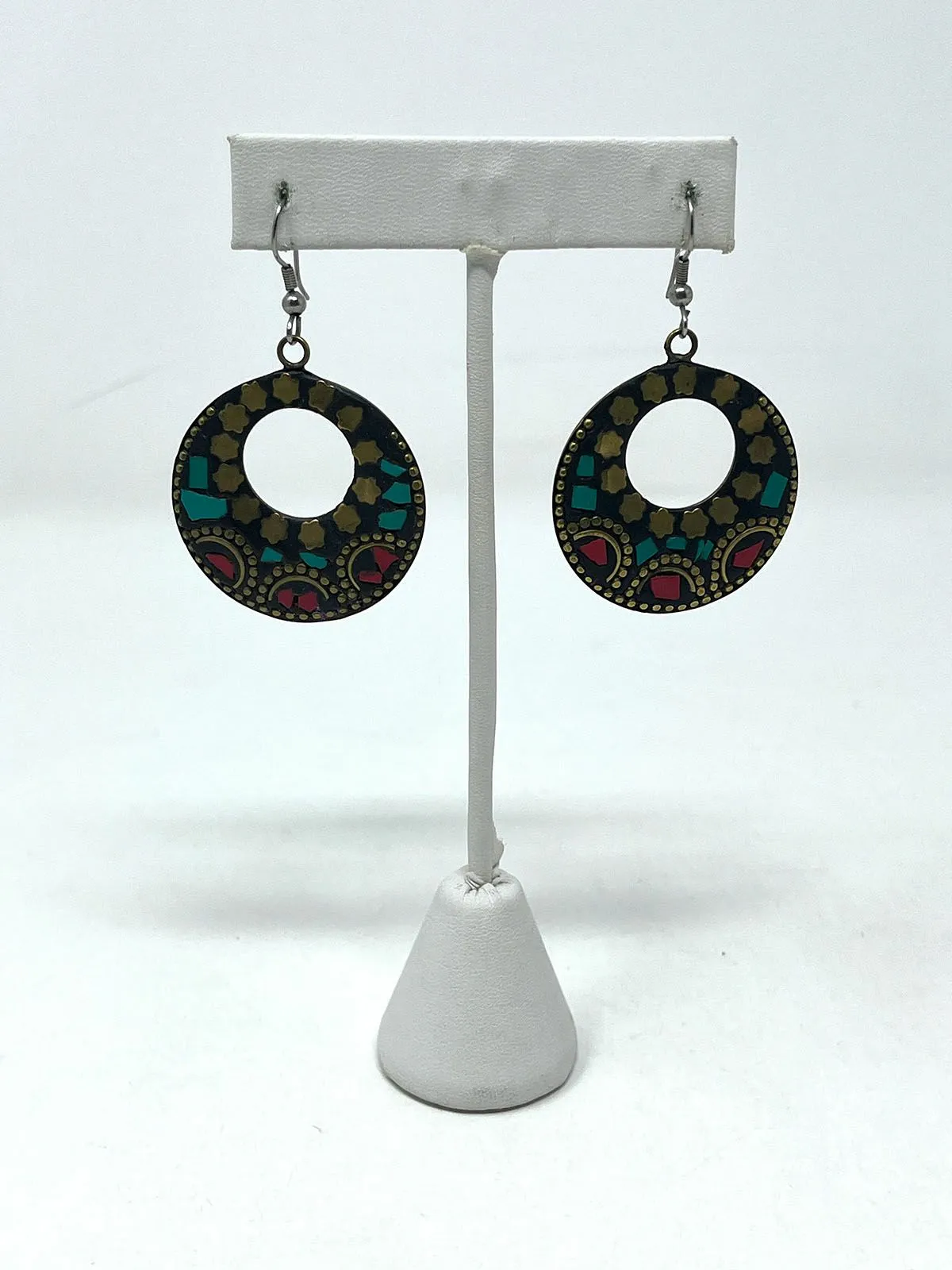 Brass & Multi-Color Stone Mosiac Earrings