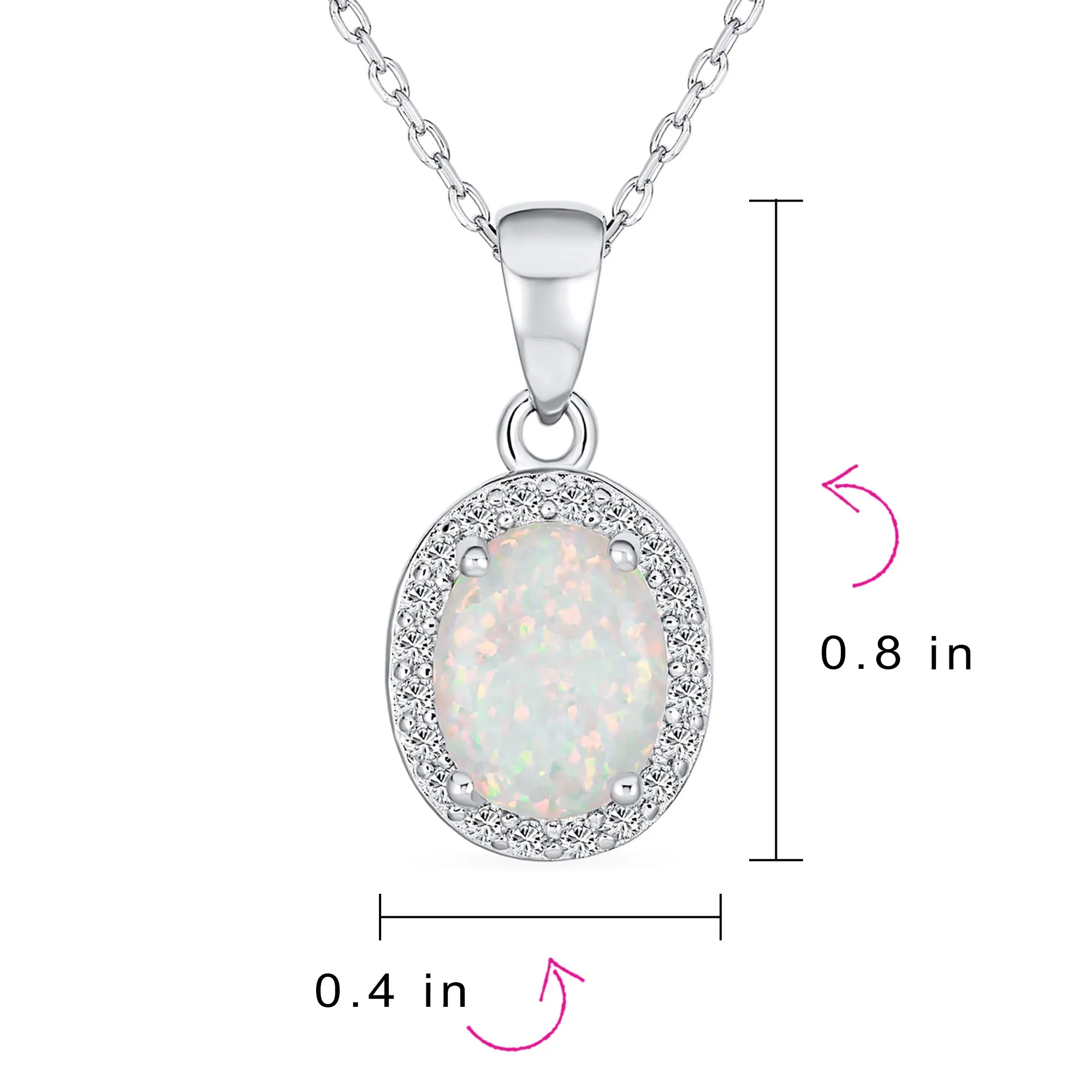 Bridal Necklace with CZ Halo Opal Pendant Sterling Silver October Birthstone