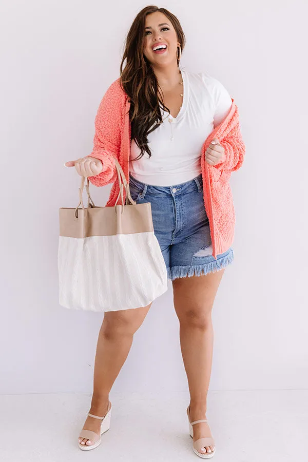 Brunching Babes Popcorn Knit Cardigan In Coral Curves