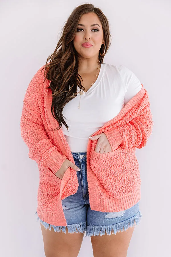 Brunching Babes Popcorn Knit Cardigan In Coral Curves