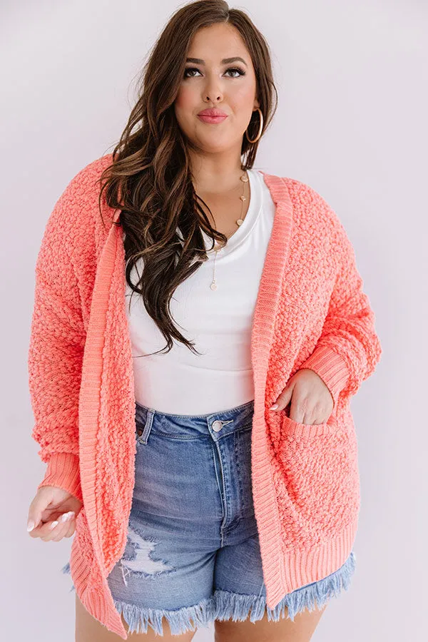 Brunching Babes Popcorn Knit Cardigan In Coral Curves