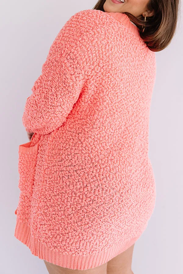 Brunching Babes Popcorn Knit Cardigan In Coral Curves