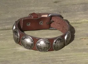 Buffalo Nickel Leather Bracelet Mens Or Womens Adjustable Belt Buckle Dark Brown Genuine Cowhide Western Cuff Cowboys Cowgirls Bikers Gypsies