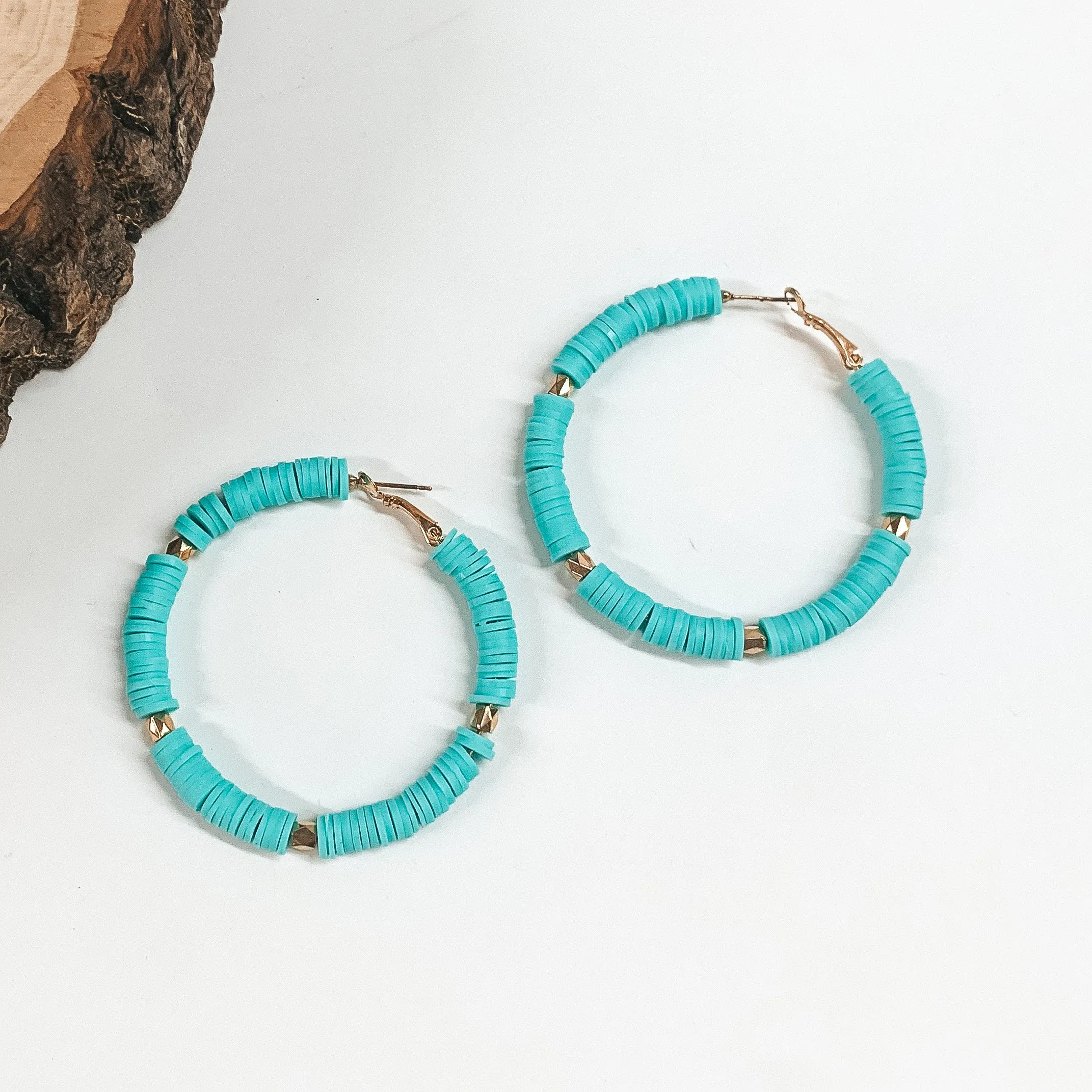 Buy 3 for $10 | Disc Bead Hoop Earrings with Gold Tone Detailing