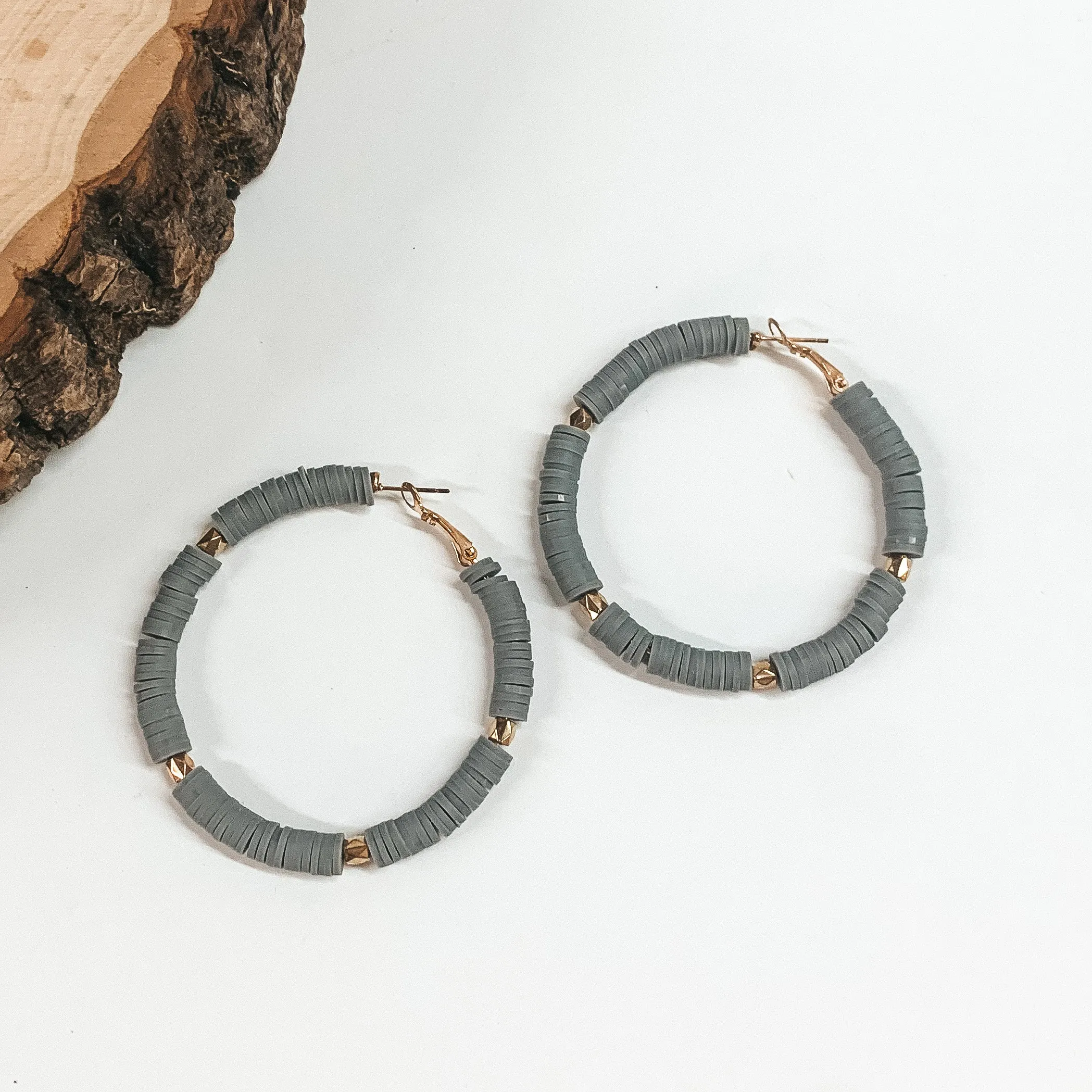 Buy 3 for $10 | Disc Bead Hoop Earrings with Gold Tone Detailing