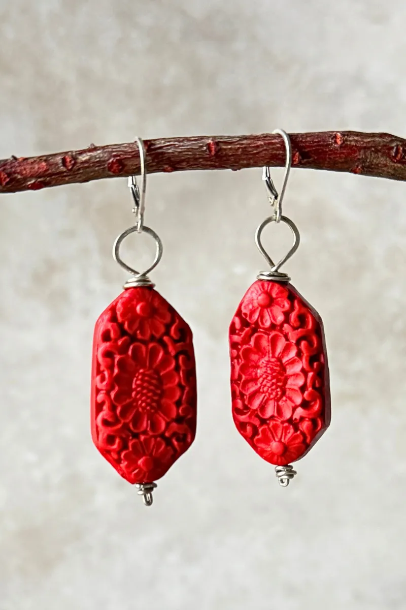 Carved Coral Earrings