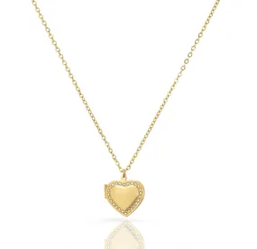 CHERISH GOLD HEART LOCKET PENDANT NECKLACE