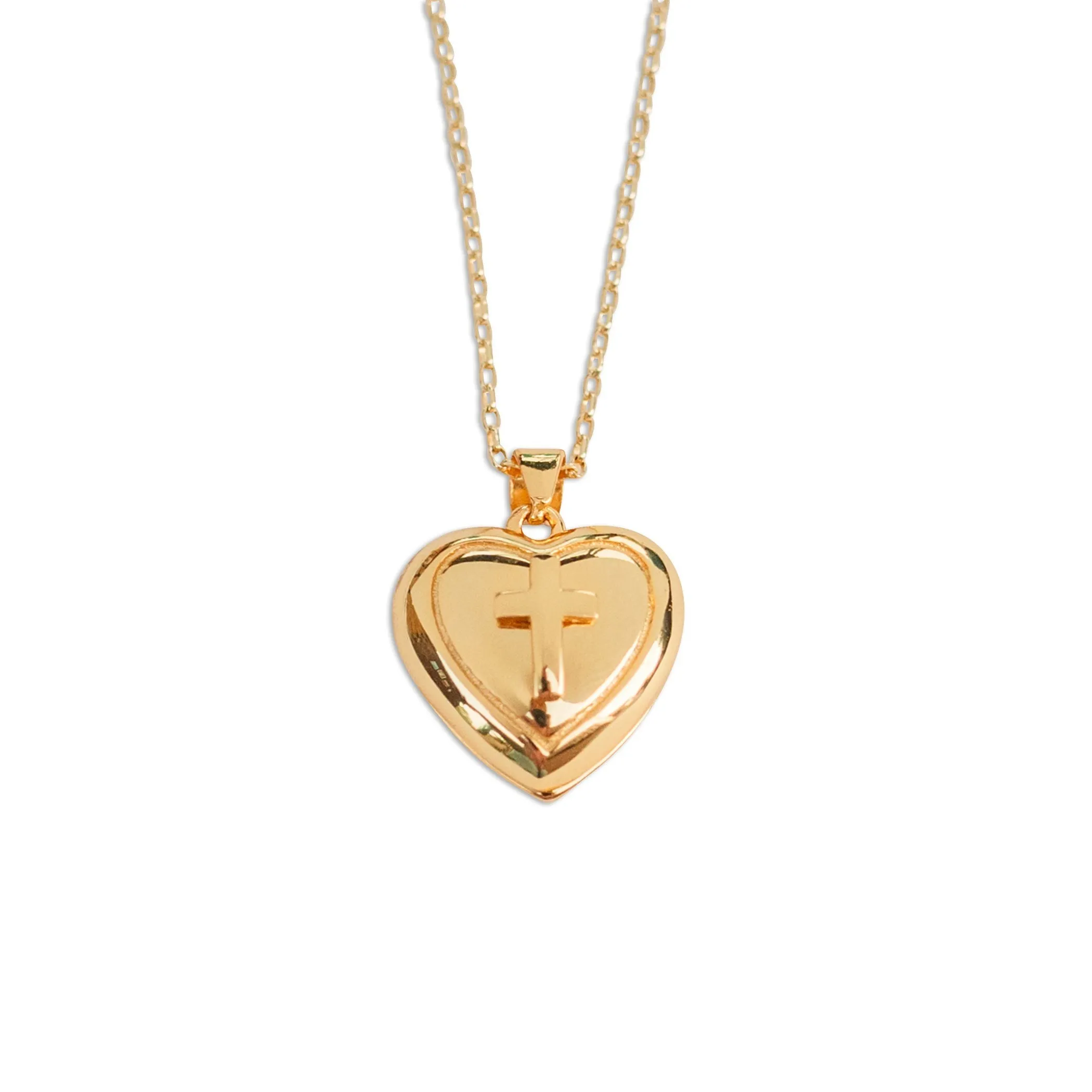 Cherished Moments 14K Gold Plated (Sterling Silver) Heart Locket w/Cross  (GPBCN-253) 14" Necklace