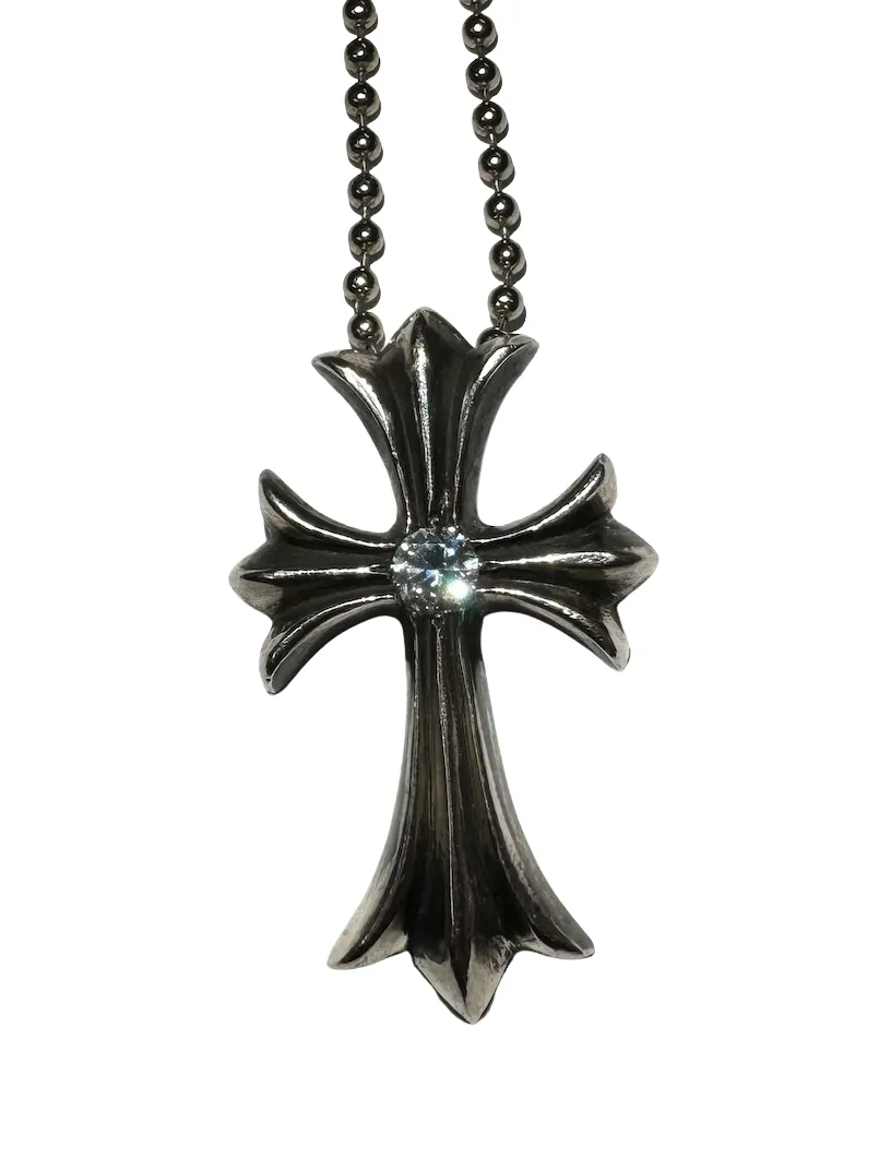 Chrome Hearts 'Cross' Diamond Pendant 24 in Silver Necklace