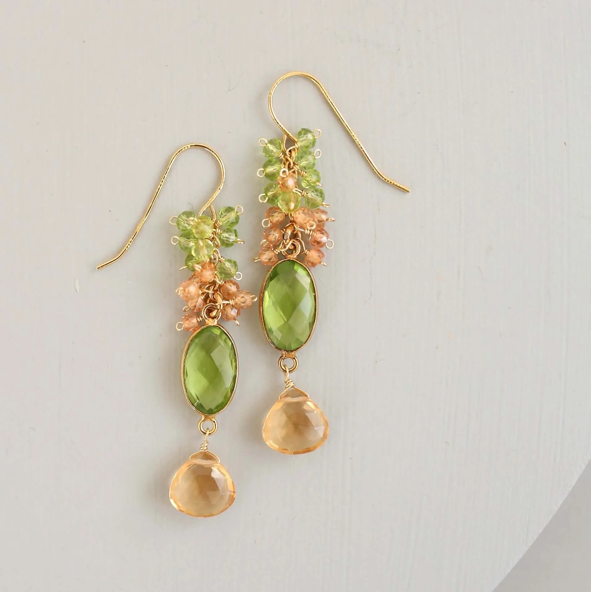 Citrine & Peridot Bezel Cluster Earrings