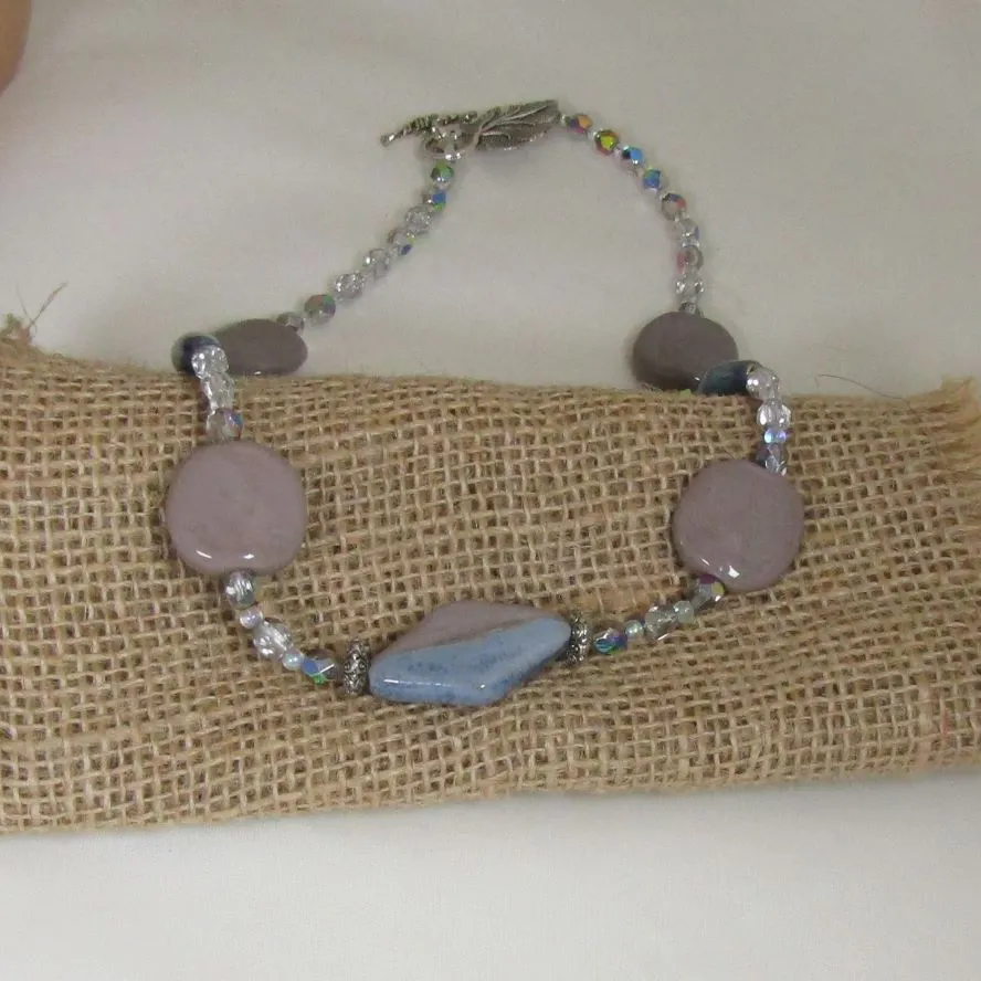 Classic Fair Trade Grey and Teal Kazuri Necklace