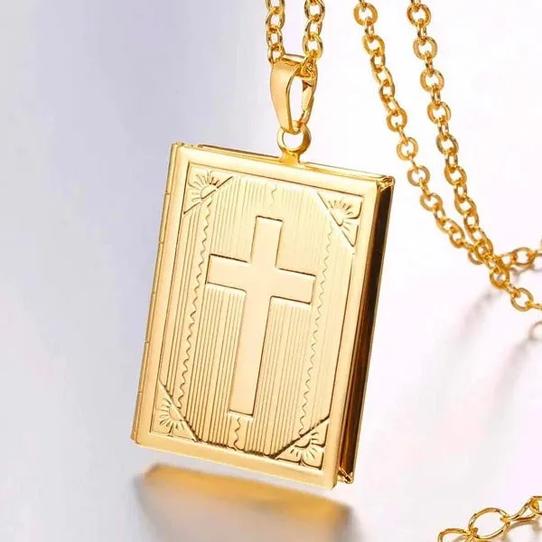 Classy Men Gold Bible Locket Pendant Necklace