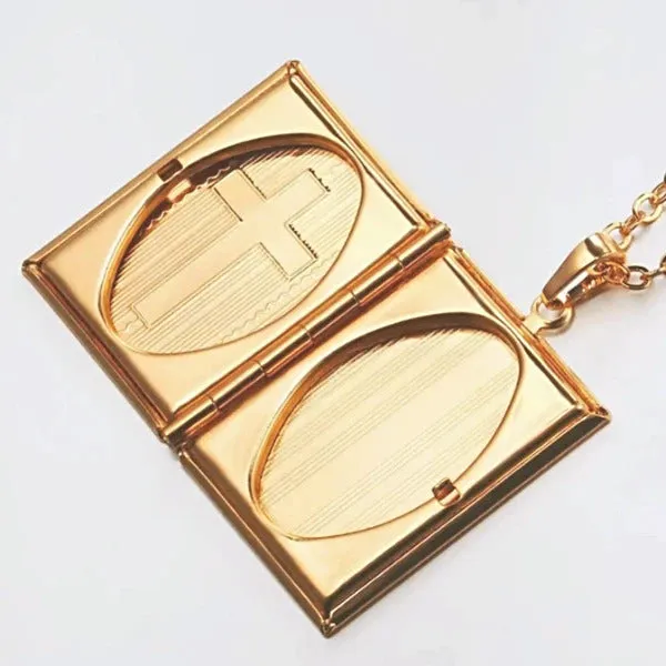 Classy Men Gold Bible Locket Pendant Necklace