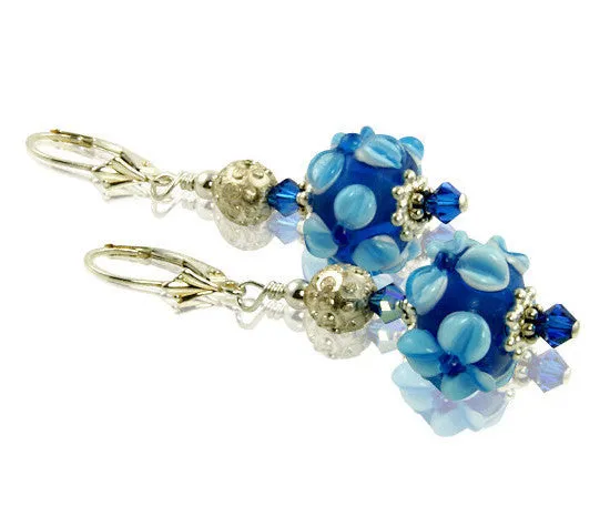 Cobalt Blue Lampwork Beaded Earrings