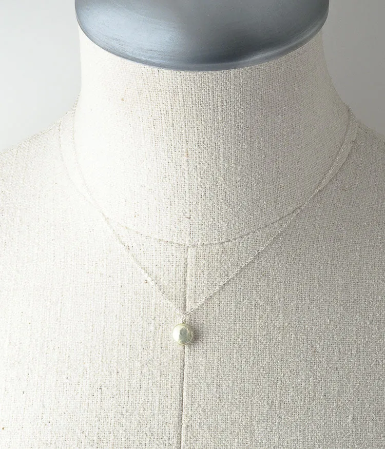 Coin Pearl Necklace (sage)