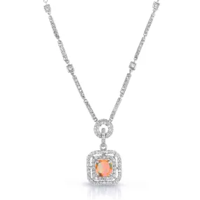 Collette Z Sterling Silver Champagne and White Cubic Zirconia Square Drop Necklace