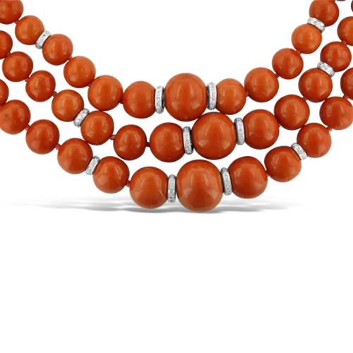 Coral & Diamond Three Strand Necklace