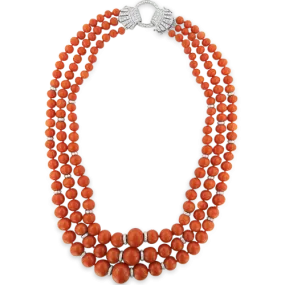 Coral & Diamond Three Strand Necklace