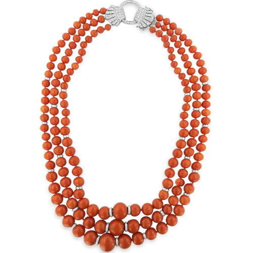 Coral & Diamond Three Strand Necklace