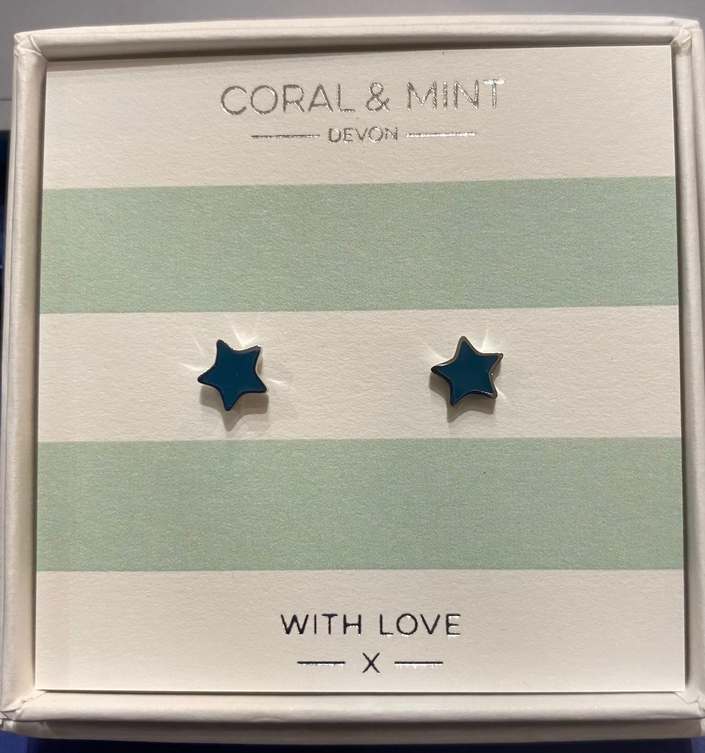 Coral & Mint Petrol Blue Enamel Star Studs