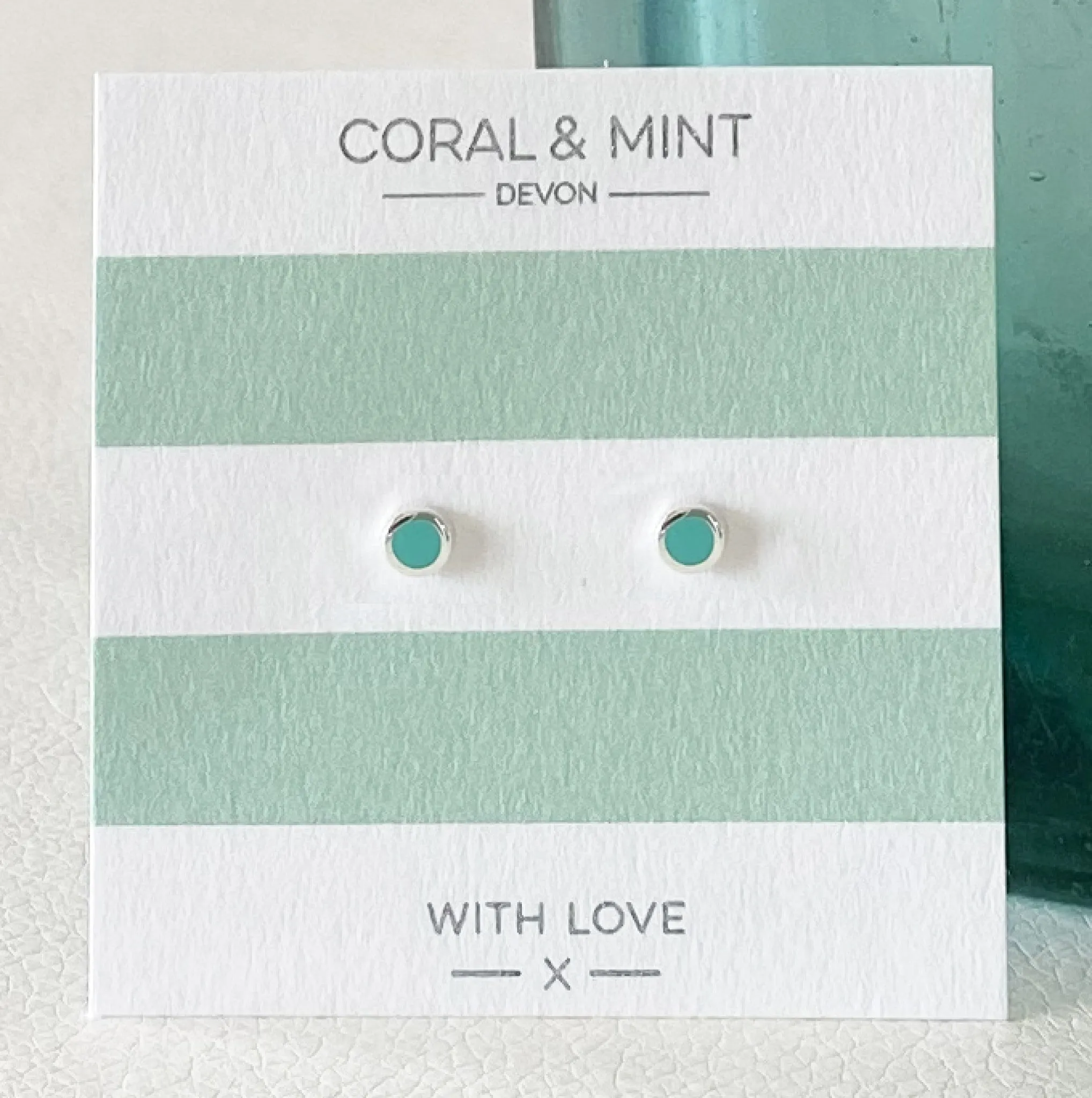 Coral And Mint Mini Turquoise Enamel Circle Studs