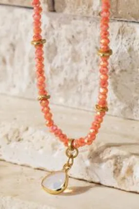 Coral bead teardrop necklace