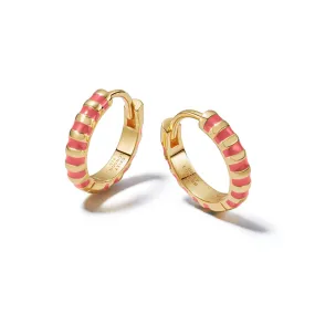 Coral Fine Stripe Huggie Hoop Earrings 18ct Gold Plate