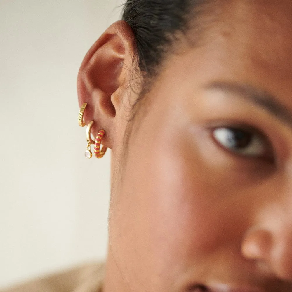 Coral Fine Stripe Huggie Hoop Earrings 18ct Gold Plate