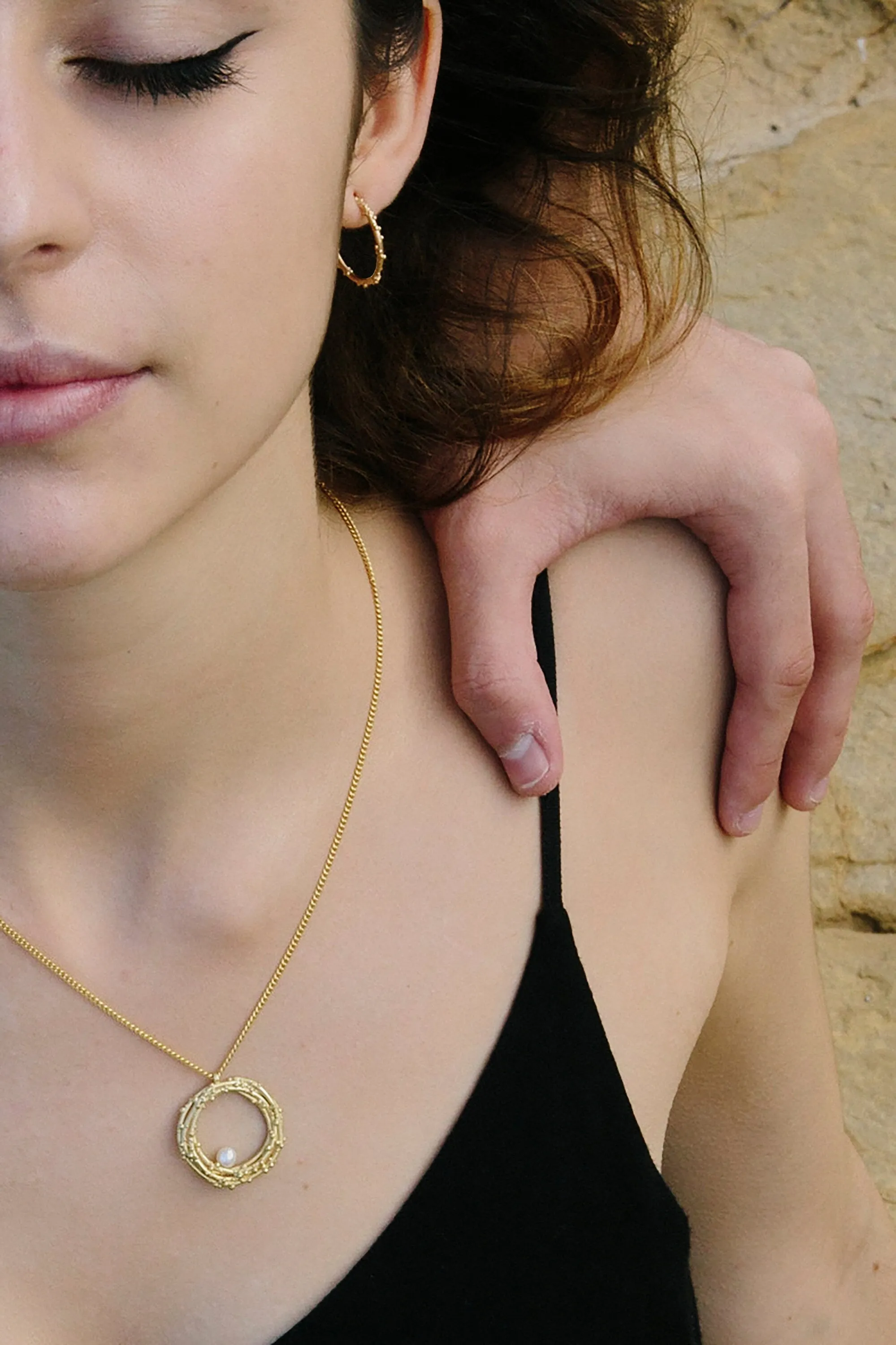 Coral Gold Necklace with Pearl