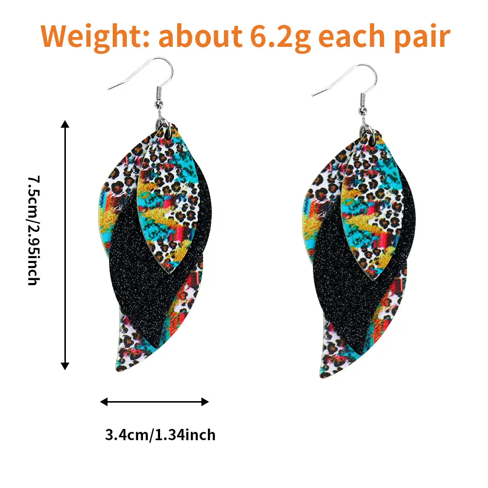 Coral Leopard Drip Faux Leather Teardrop Ear Bling Two Styles Available