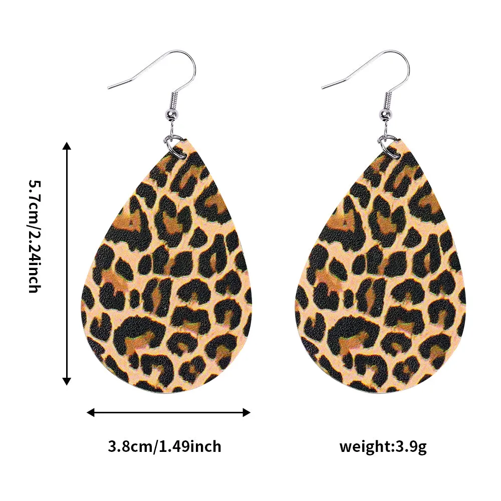 Coral Leopard Drip Faux Leather Teardrop Ear Bling Two Styles Available