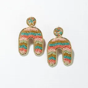 coral   mint brass rainbow | bead earrings