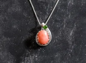 Coral Necklace - Angel Skin Coral Necklace - Chrome Diopside Pendant