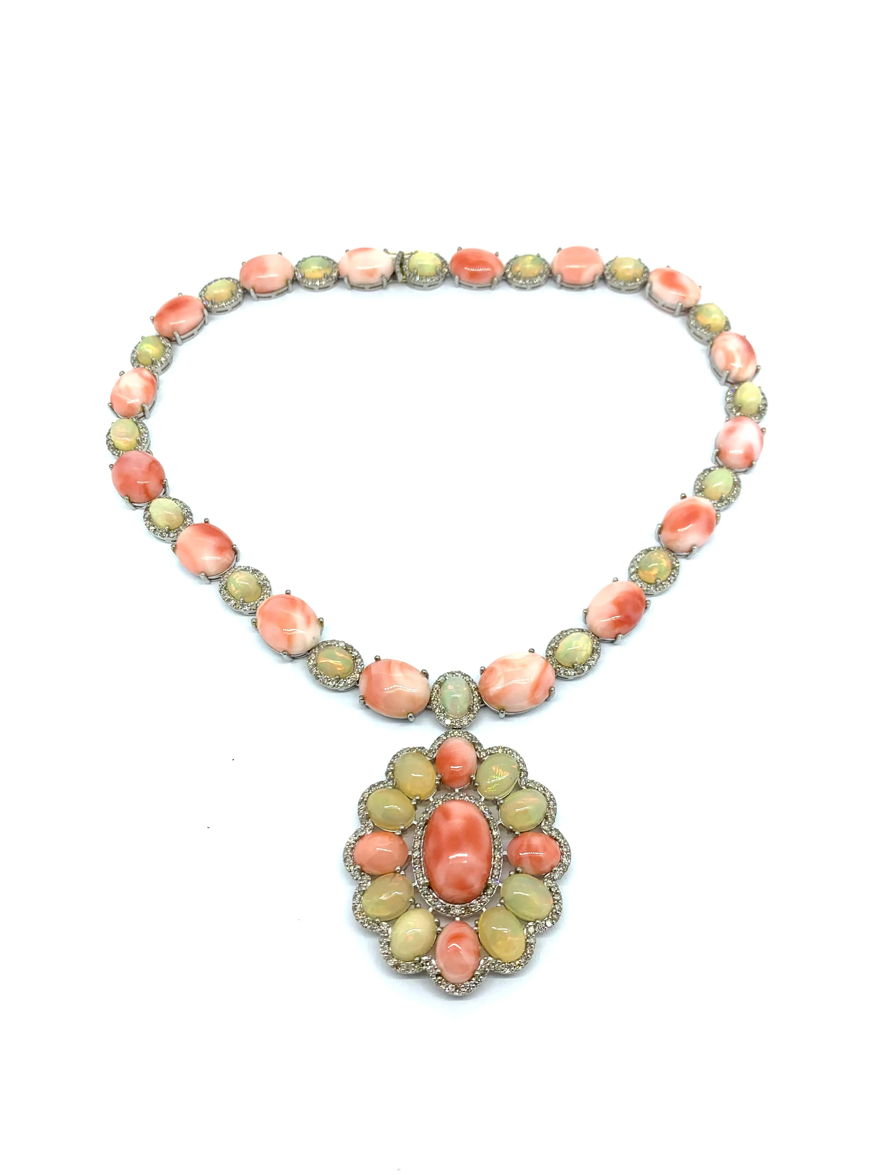 Coral, Opal and Diamond Necklace